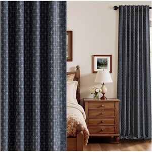 MIULEE 100% Blackout Linen Curtains Geometric Pattern Farmhouse Drapes Navy Blue